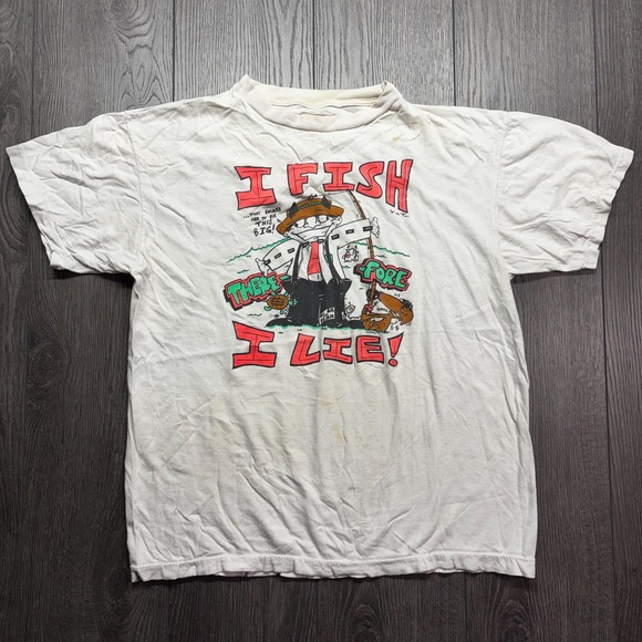American Vintage Other - Vintage Fishing T Shirt Medium I Fish I Lie Funny White Cartoon Graphic